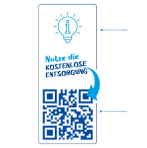 Blaue Entsorgungs-Info inkl. QR-Code zum Datenblatt